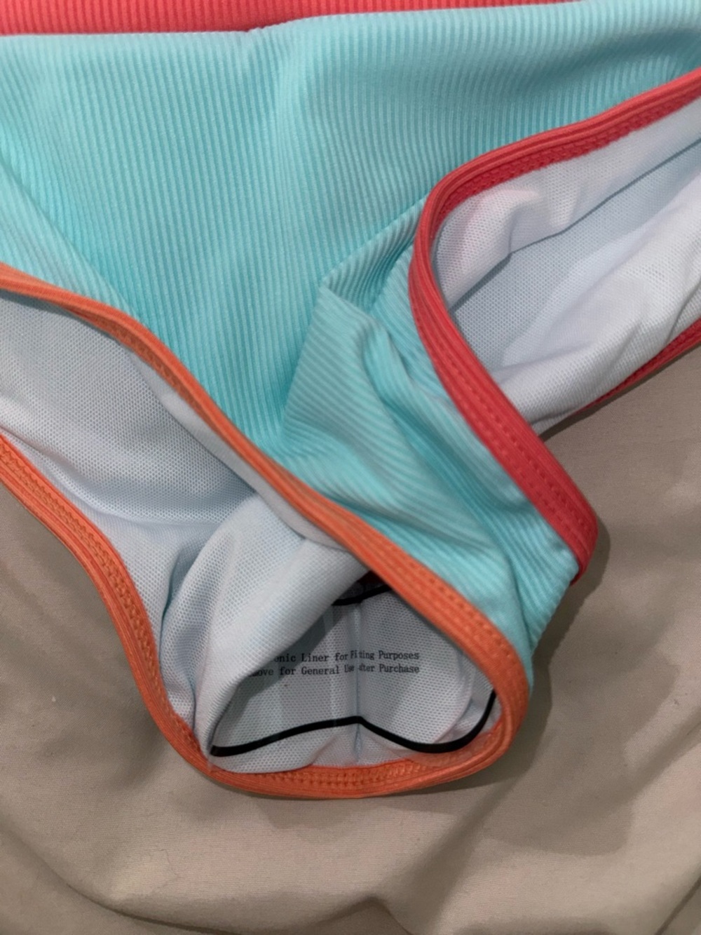 Colorblock High Waist Bikini Set Coral & Turquoise Ribbed Size Small - Picture 4 of 6